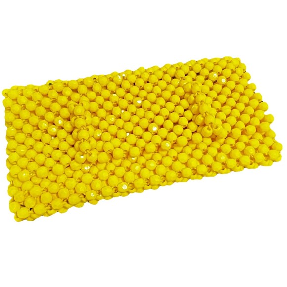 Yellow Hand Beaded Clutch Retro Inspired Faceted Bead Zip Pouch Evening Bag EUC - Picture 1 of 11